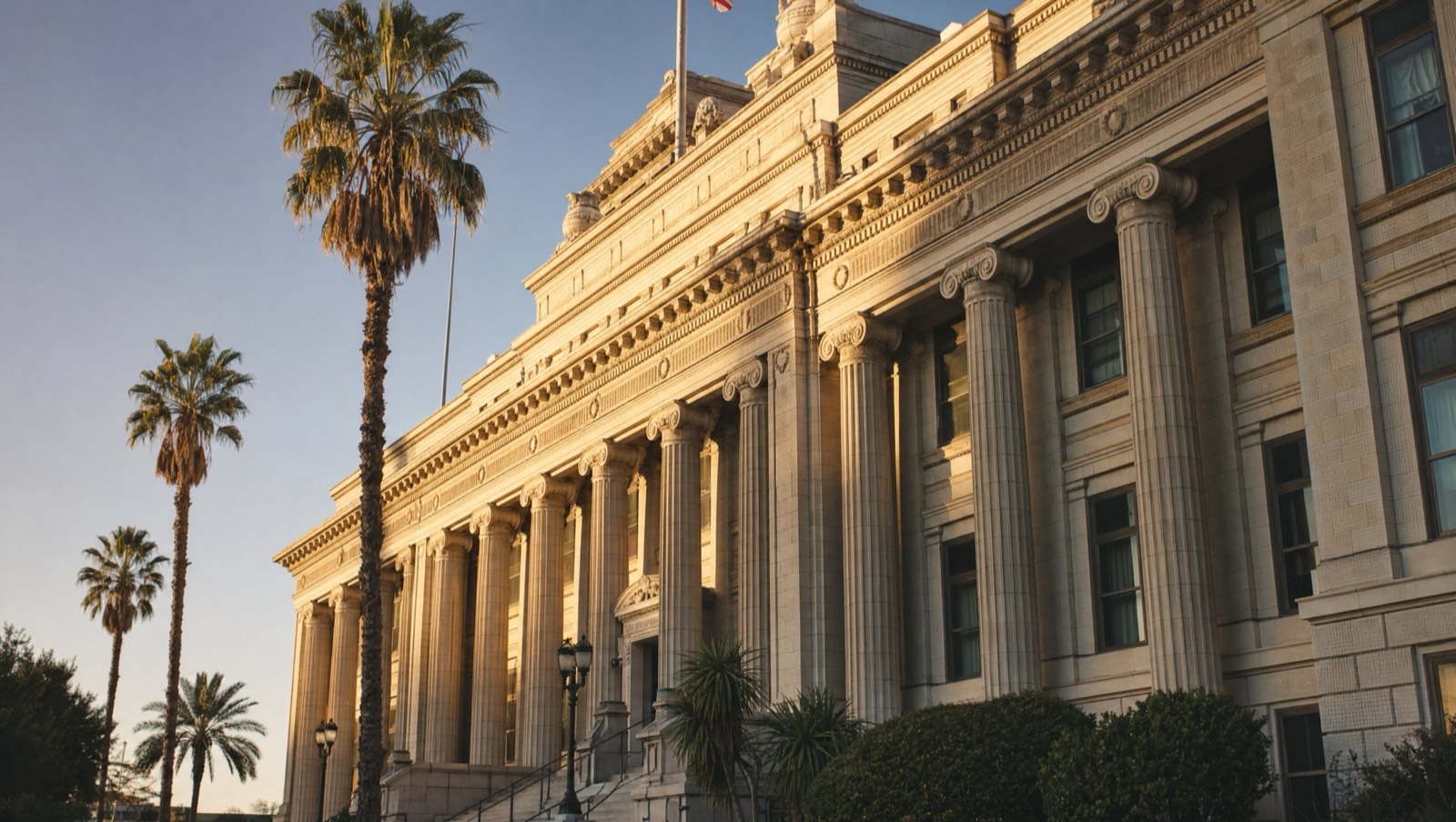 A California county courthouse in warm afternoon light